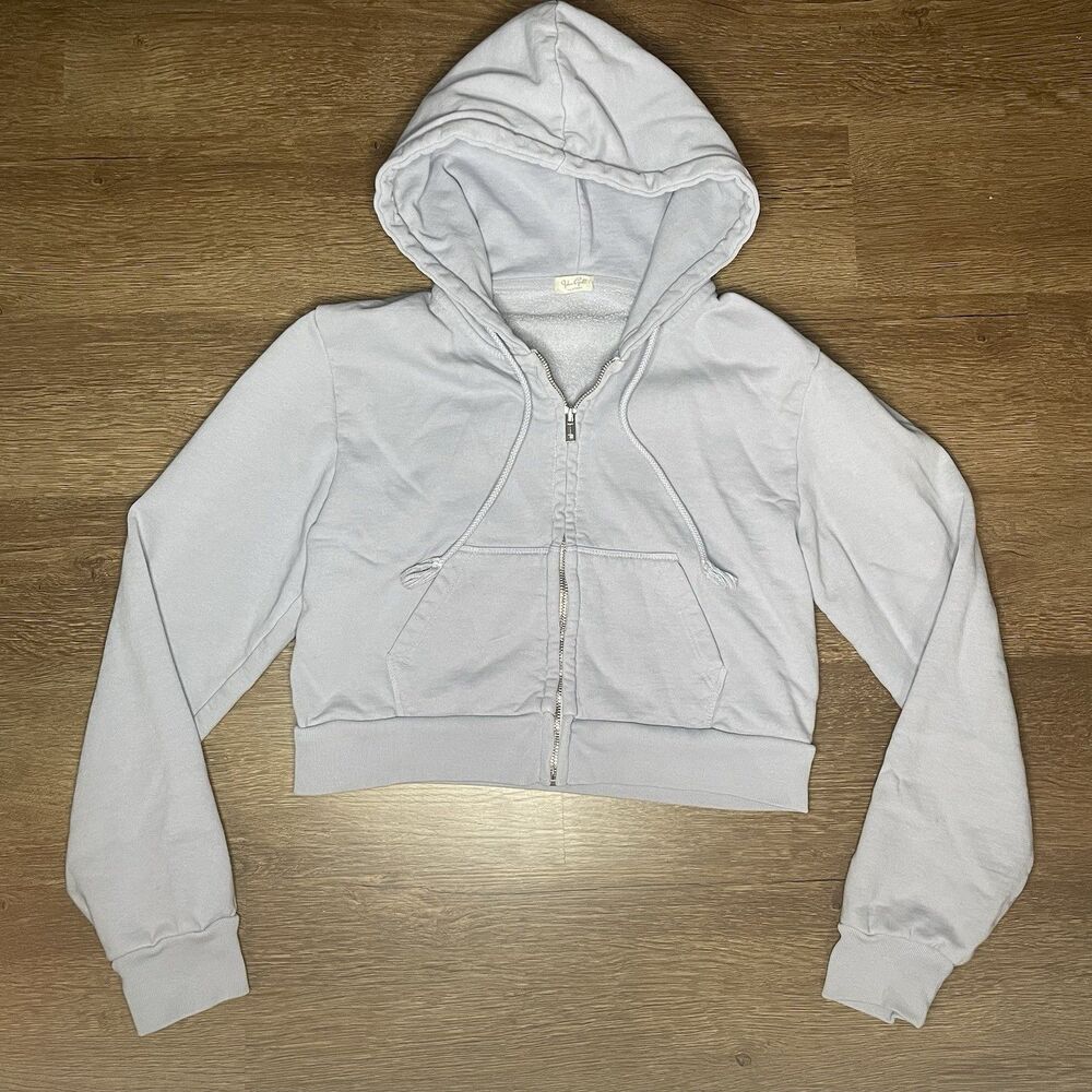 Brandy Melville John Galt Hoodie Sweatshirt Full Zip Cropped Baby Blue